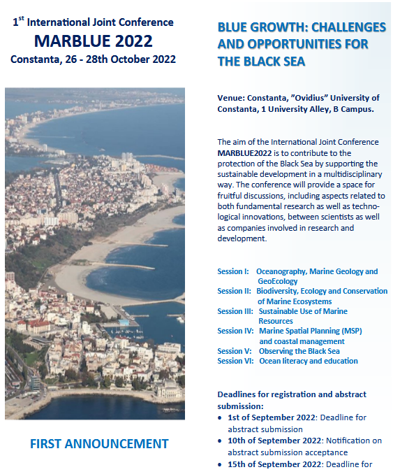 Conferința internațională MARBLUE 2022„CREȘTERE ALBASTRĂ: PROVOCĂRI ȘI OPORTUNITĂȚI PENTRU MAREA NEGRĂ”